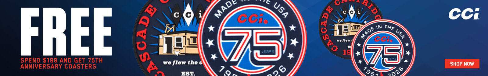FREE; Spend $199 and get 75th Anniversary Coasters; Shop Now